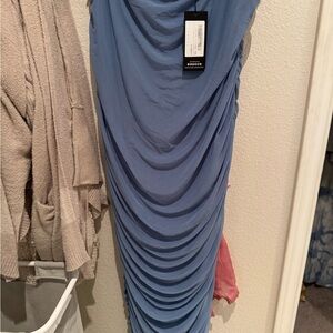 Elegant Blue Draped Dress